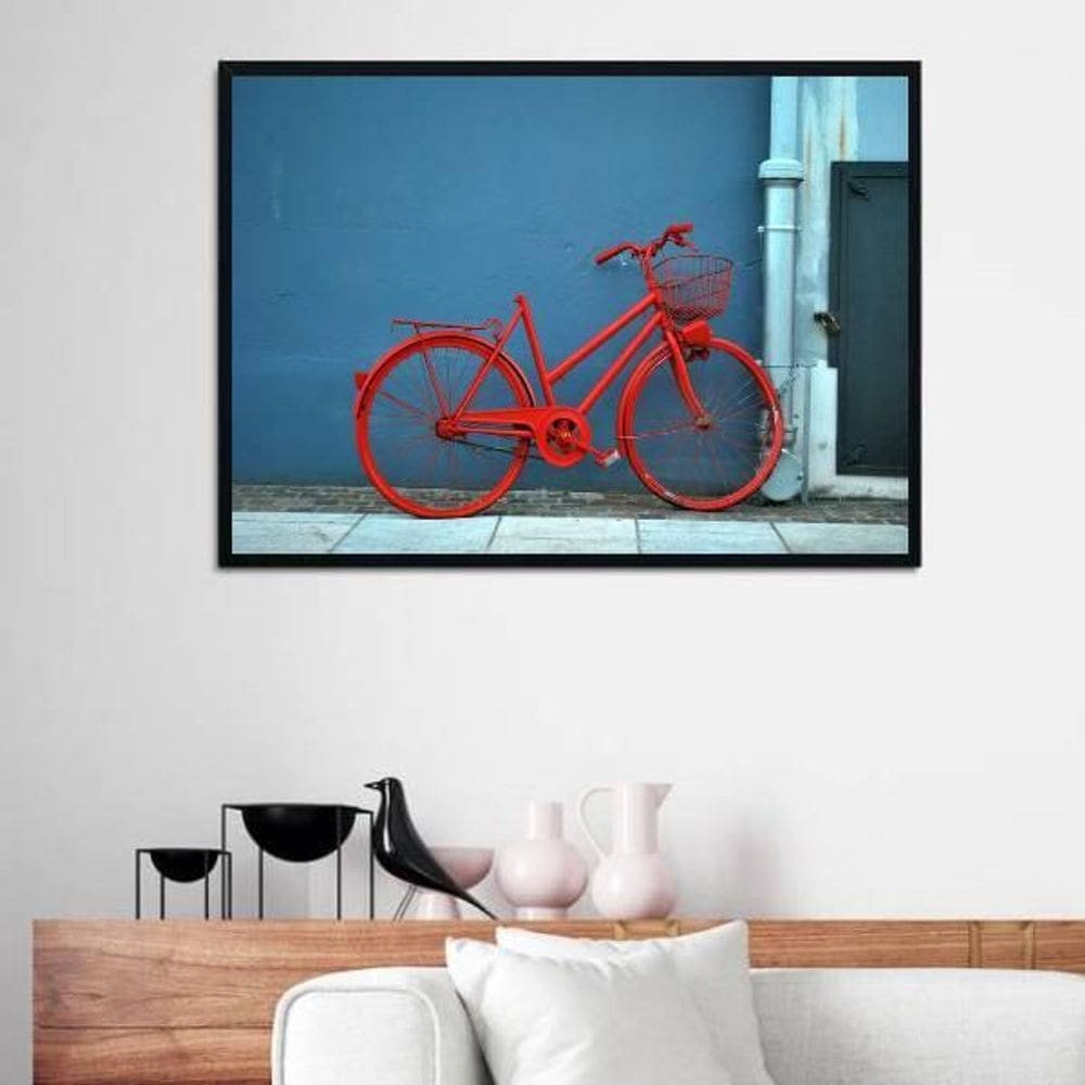 Quadro Fotografia Bicicleta Vermelha 24X18Cm - Com Vidro