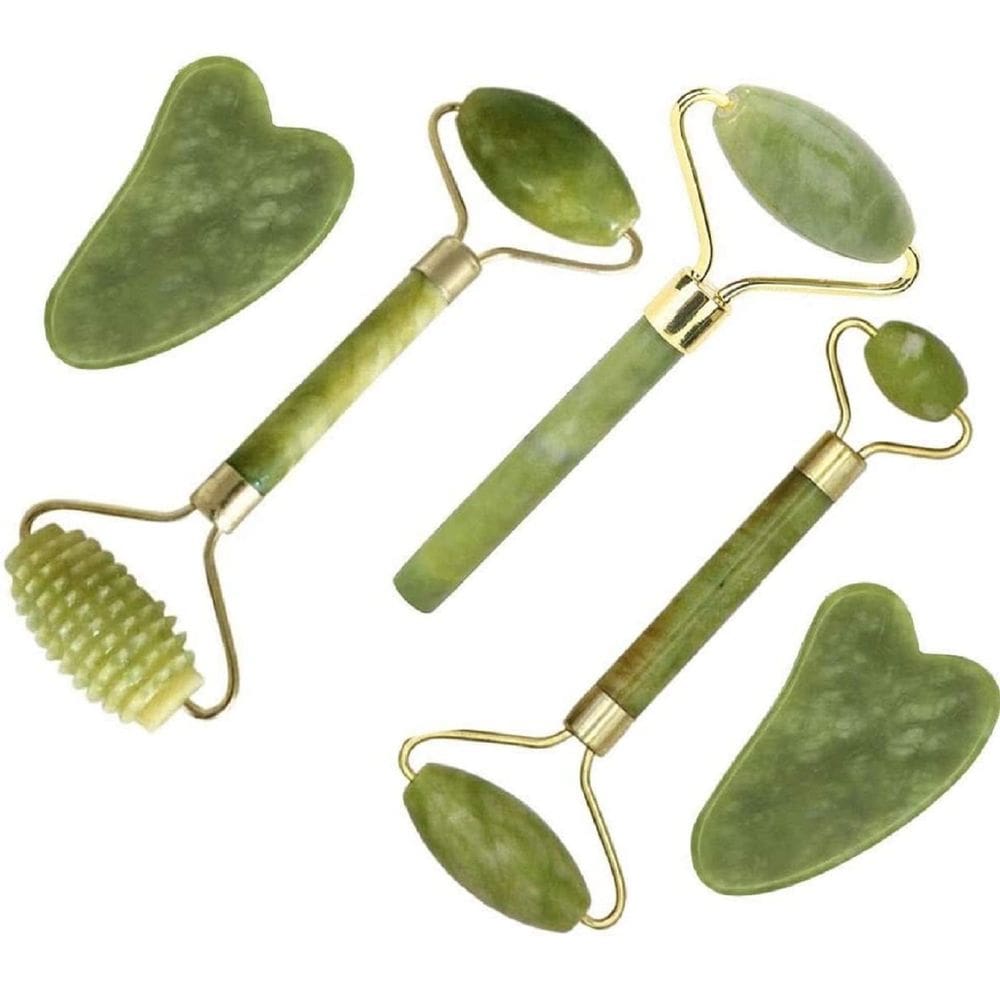 Conjunto de massageador facial fuvooi Jade Gua Sha com rolo 5 em 1