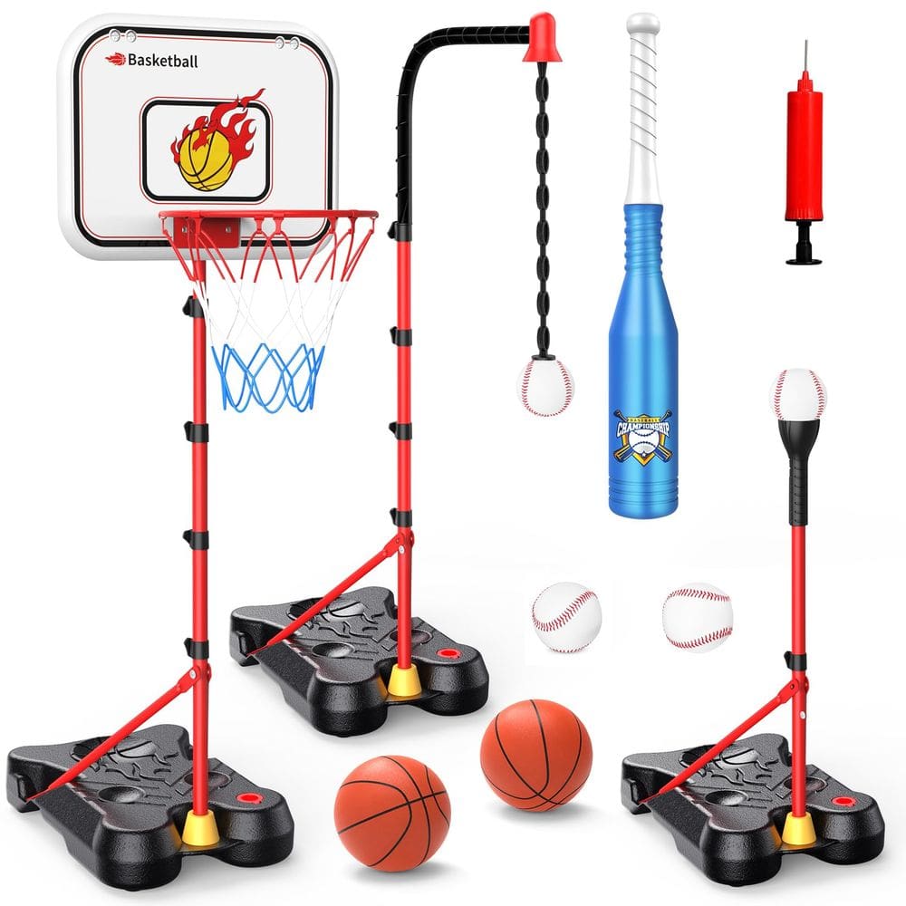 Conjunto de cesta de basquete e bola T Toycost 4 em 1 para crianças de 3 a 8 anos