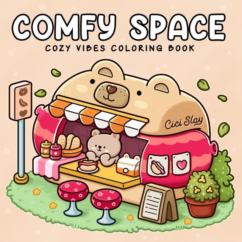 Livro de colorir Comfy Spaces para adultos com lugares aconchegantes e higiene