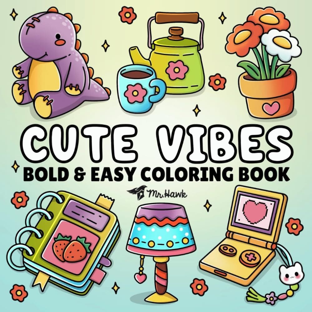 Livro de colorir Cute Bold and Easy 40 designs para adultos e camisetas