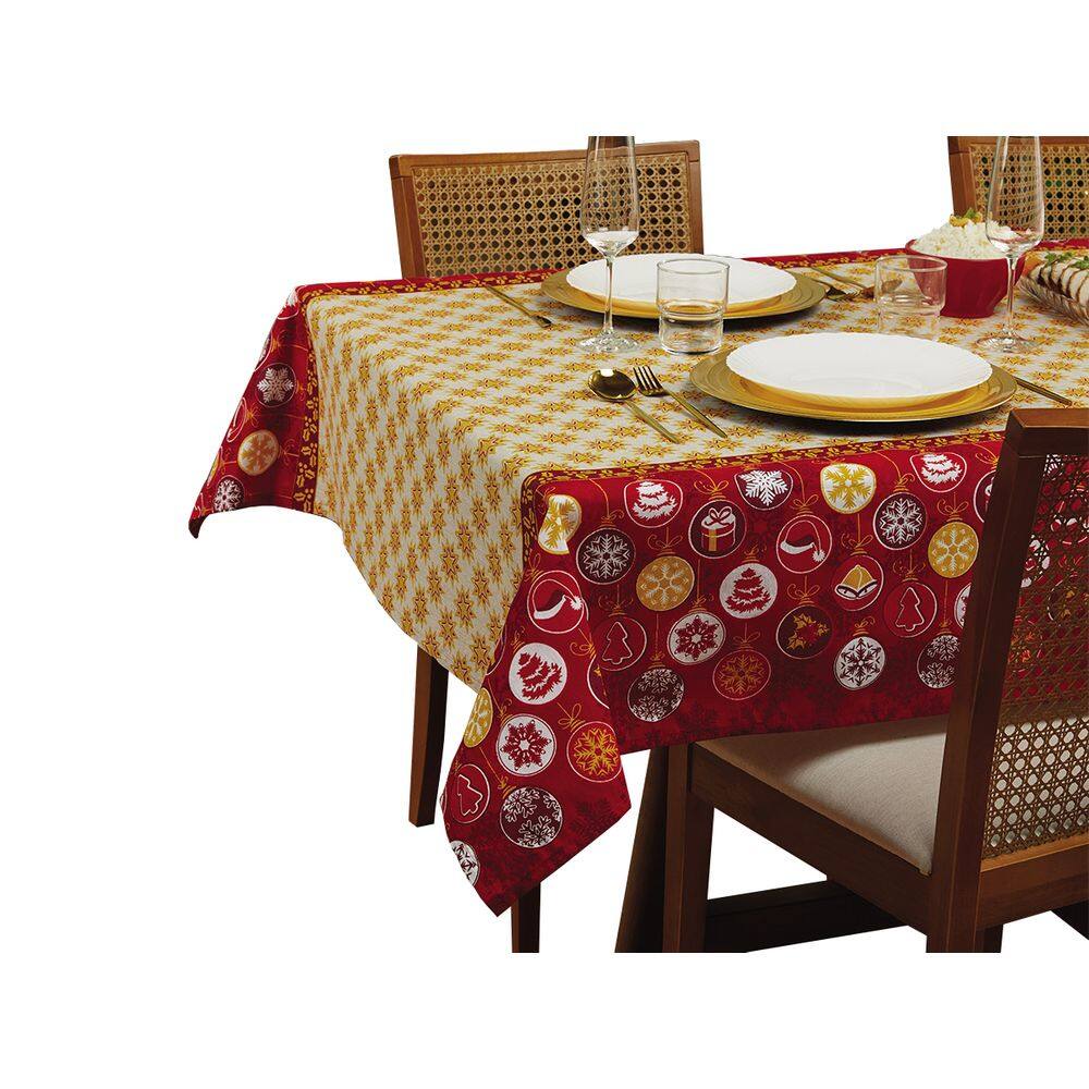 Toalha de Mesa Quadrada Lepper 4 Lugares Natal 1,40m x 1,40m Alegria