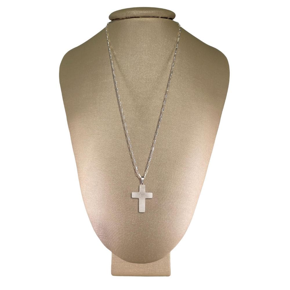 Colar Prata 925 Cadeado Quartzo Branco Cruz P. Vecchio Joias