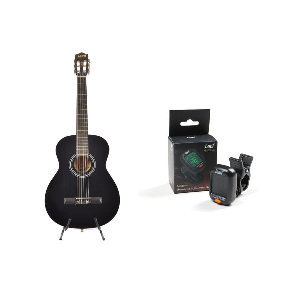Kit Violão Preto Nylon Ln 39 + Afinador Land