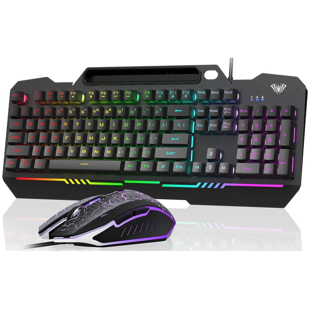 Combo de teclado e mouse AULA Gaming 104 teclas RGB retroiluminado