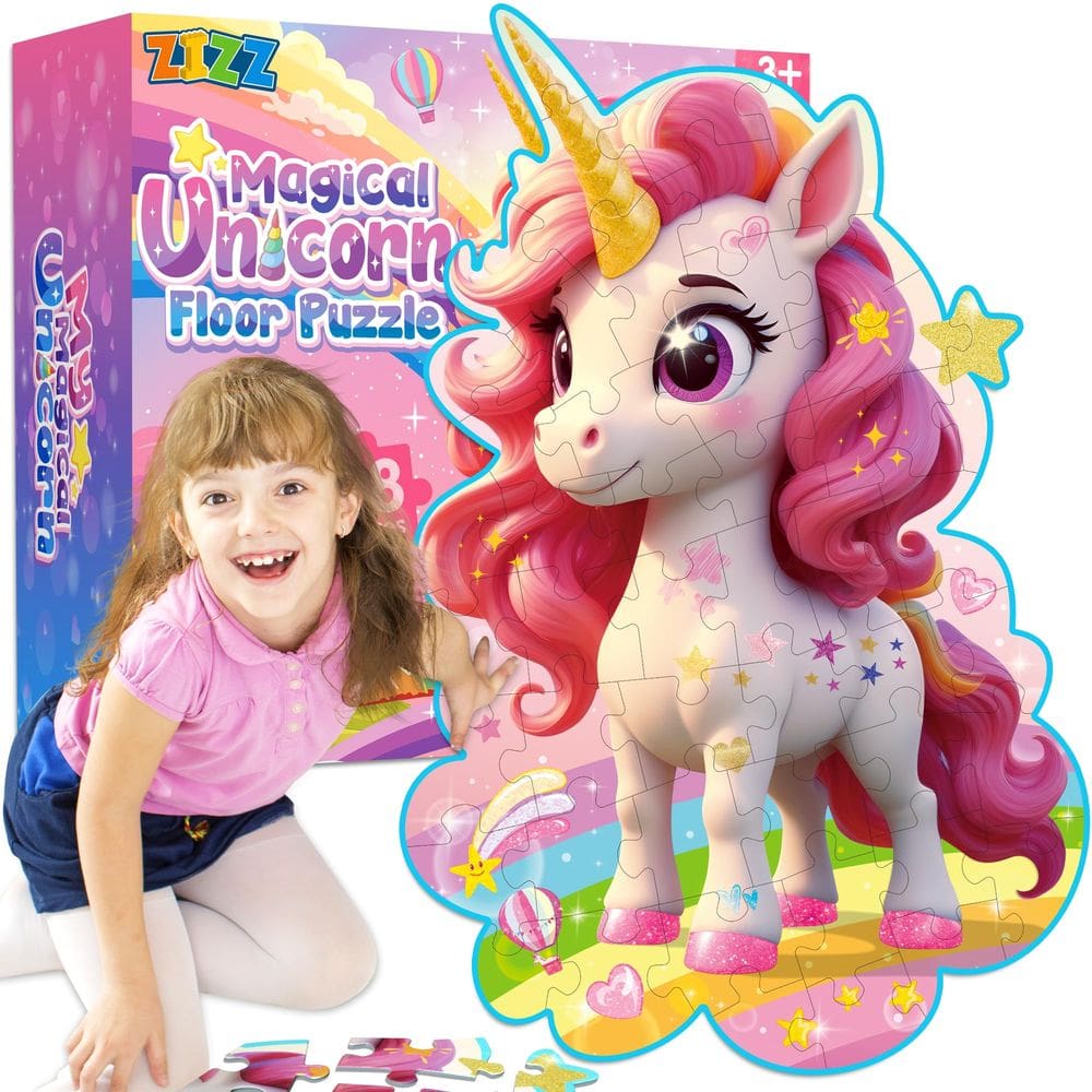 Quebra-cabeça de chão ZIZZ Unicorn 48 peças para crianças de 4 a 8 anos