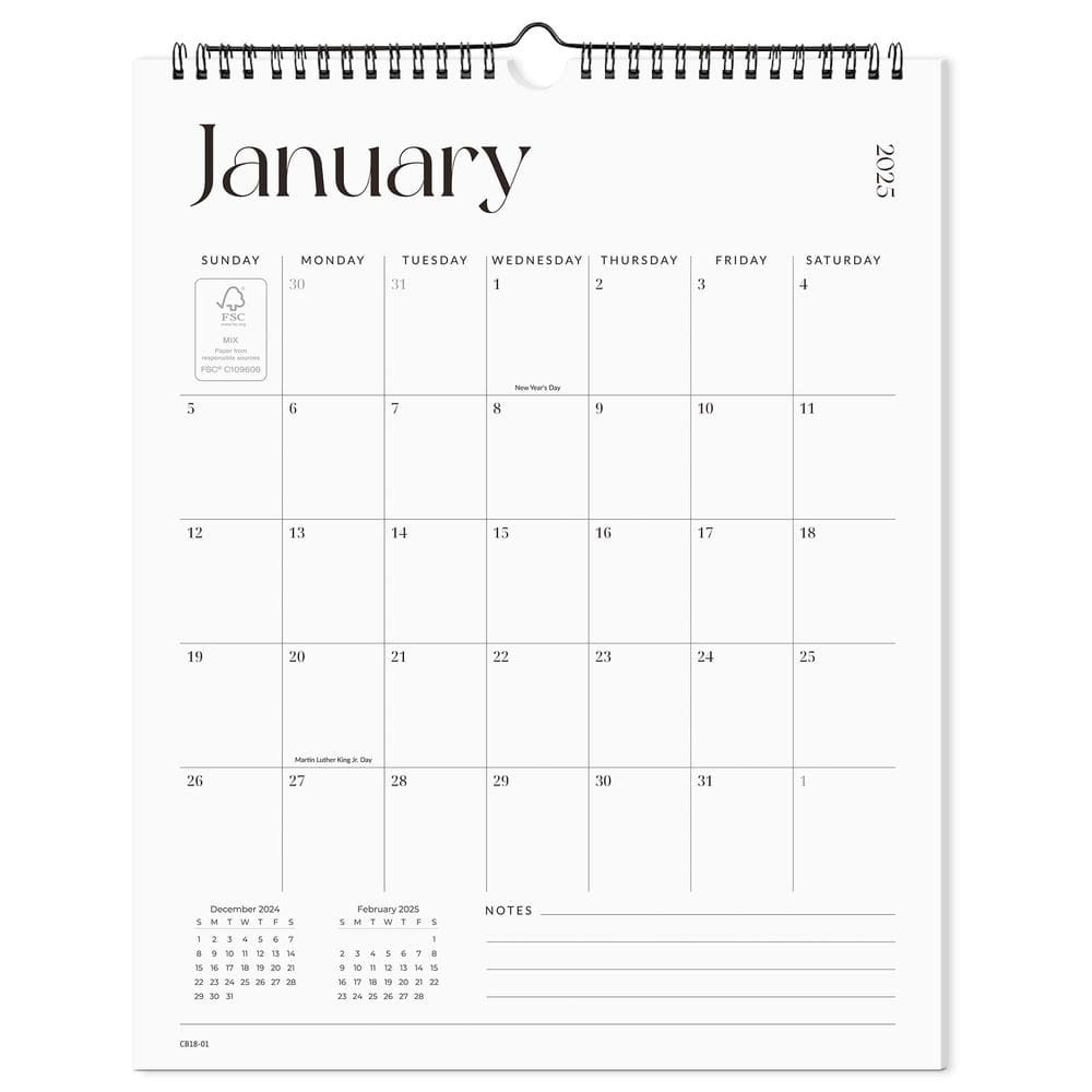 Calendário de parede Cabrix 2025-2026 18 meses 15x12cm