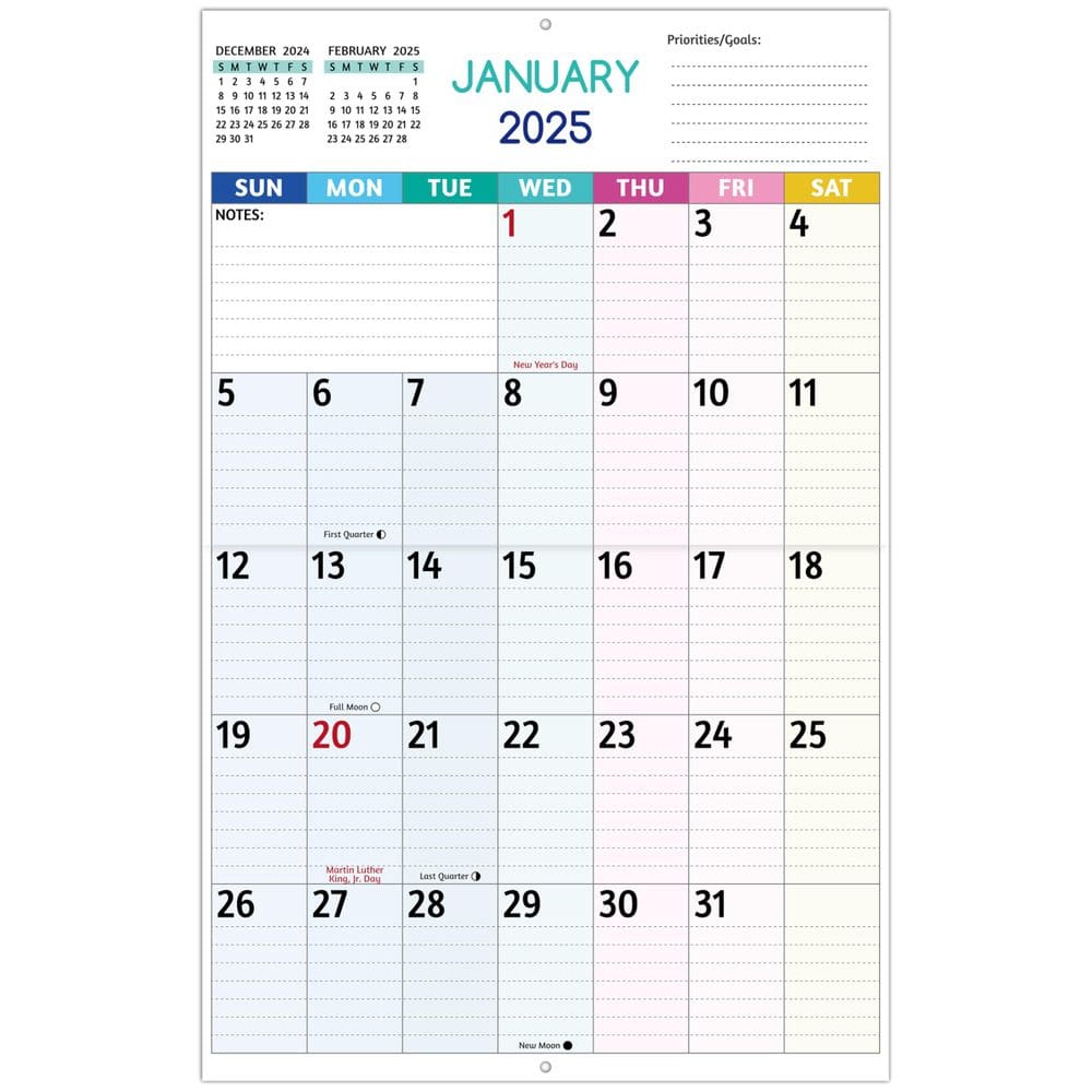 Calendário de parede BowCuk 2025 com impressão grande 37 x 58 cm com fases da lua