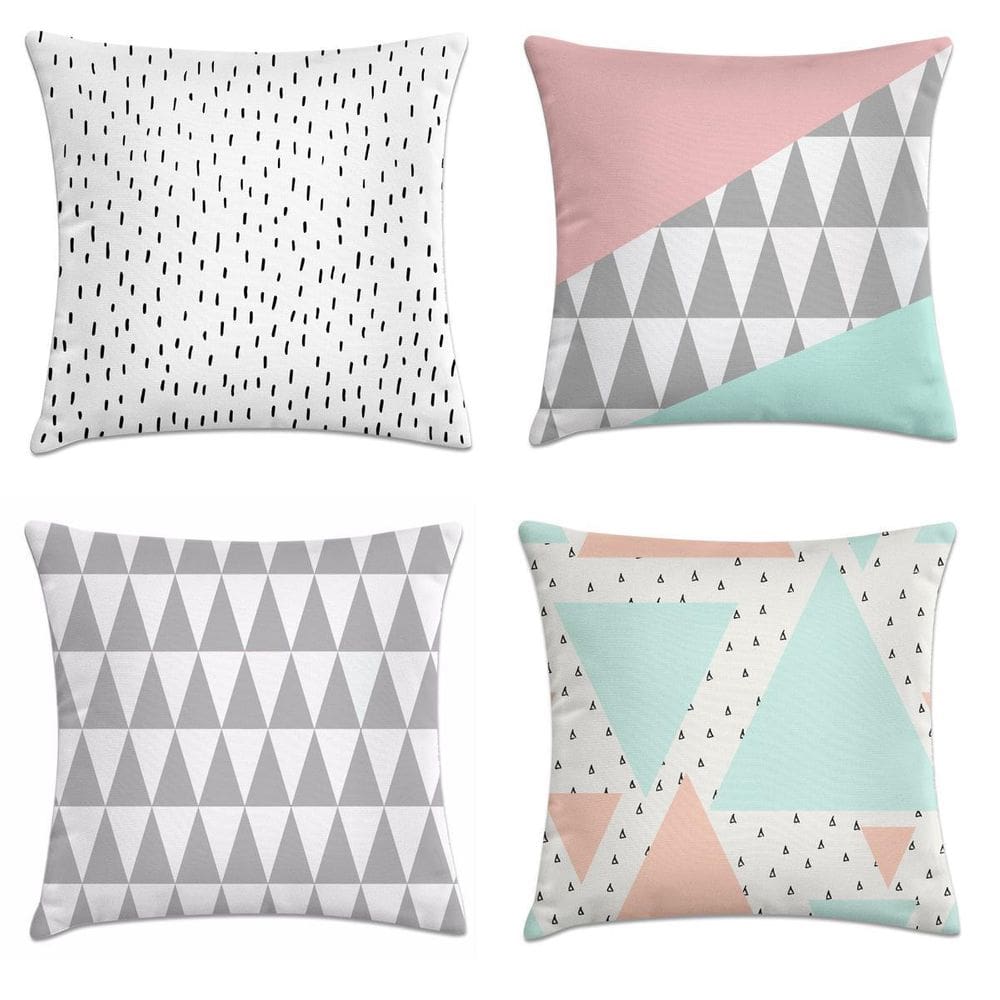 Kit 4 Capas De Almofadas Geométrica Rosa E Verde Água 45X45