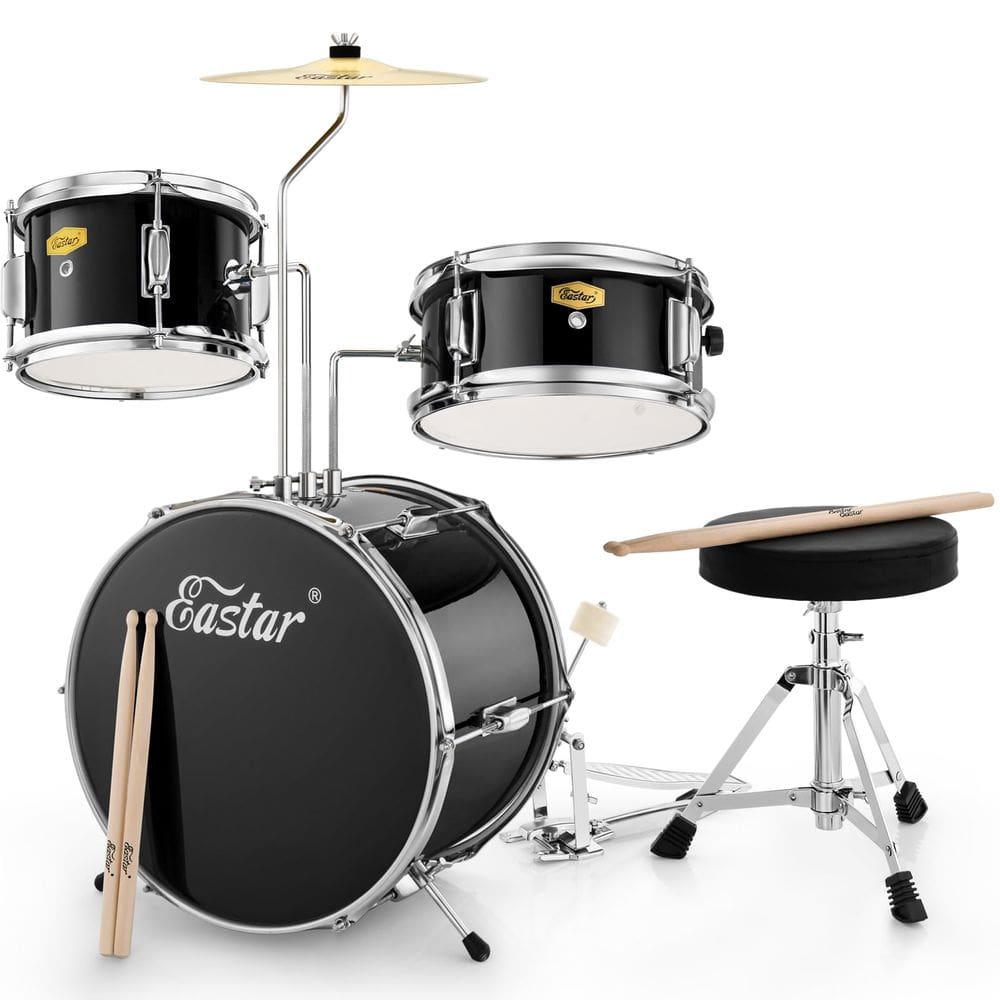 Conjunto de bateria Eastar 14" para crianças iniciantes, 3 peças, todo preto