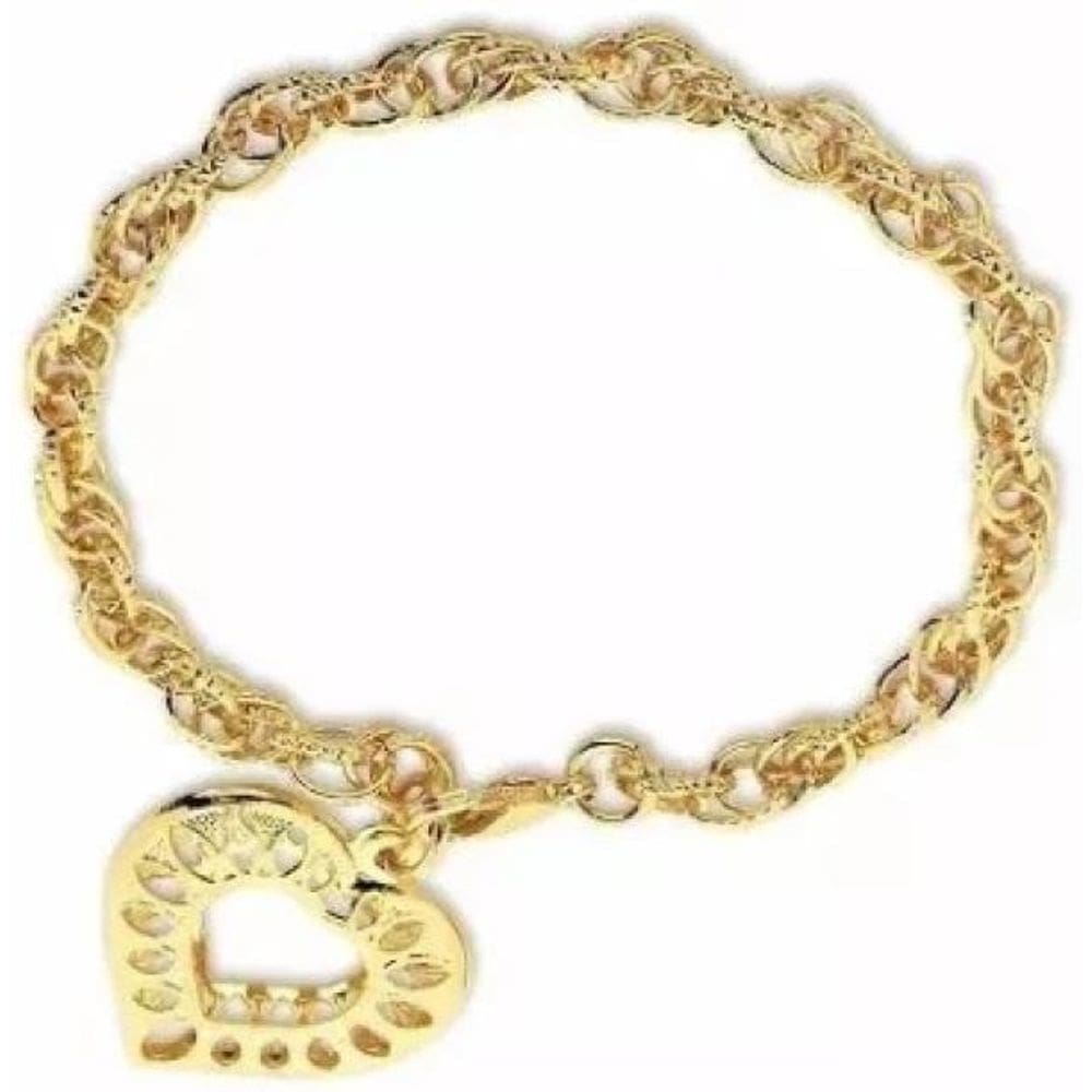 Pulseira Com Coração Super Delicada Folheado a Ouro 18k