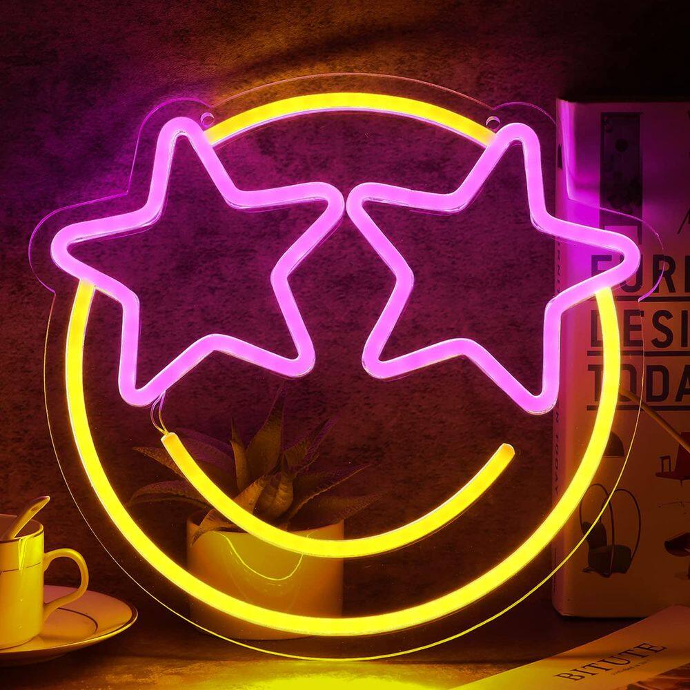 Placa de néon Wootfairy Smile Face para decoração de parede, regulável em 30 x 29 cm