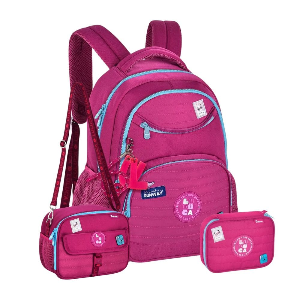 Kit Mochila de Costas Luluca Escolar Lancheira E Estojo Box