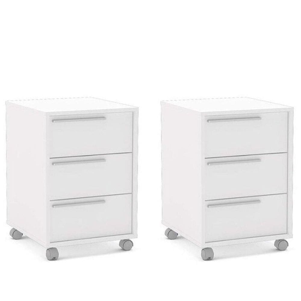 Conjunto 2 Mesas de Cabeceira 3 Gavetas Quartzo Espresso Móveis Branco