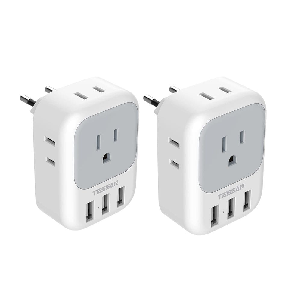 Adaptador de tomada de viagem TESSAN US para a Europa com 4 tomadas AC, 3 USB