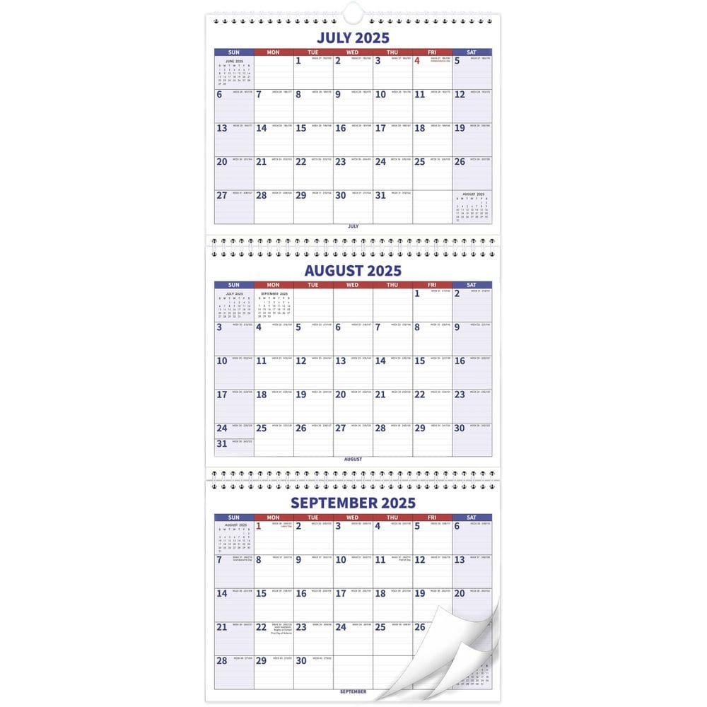 Calendário de parede Feteulo 2025-2027 de julho a junho 11x25cm Move-a-Page