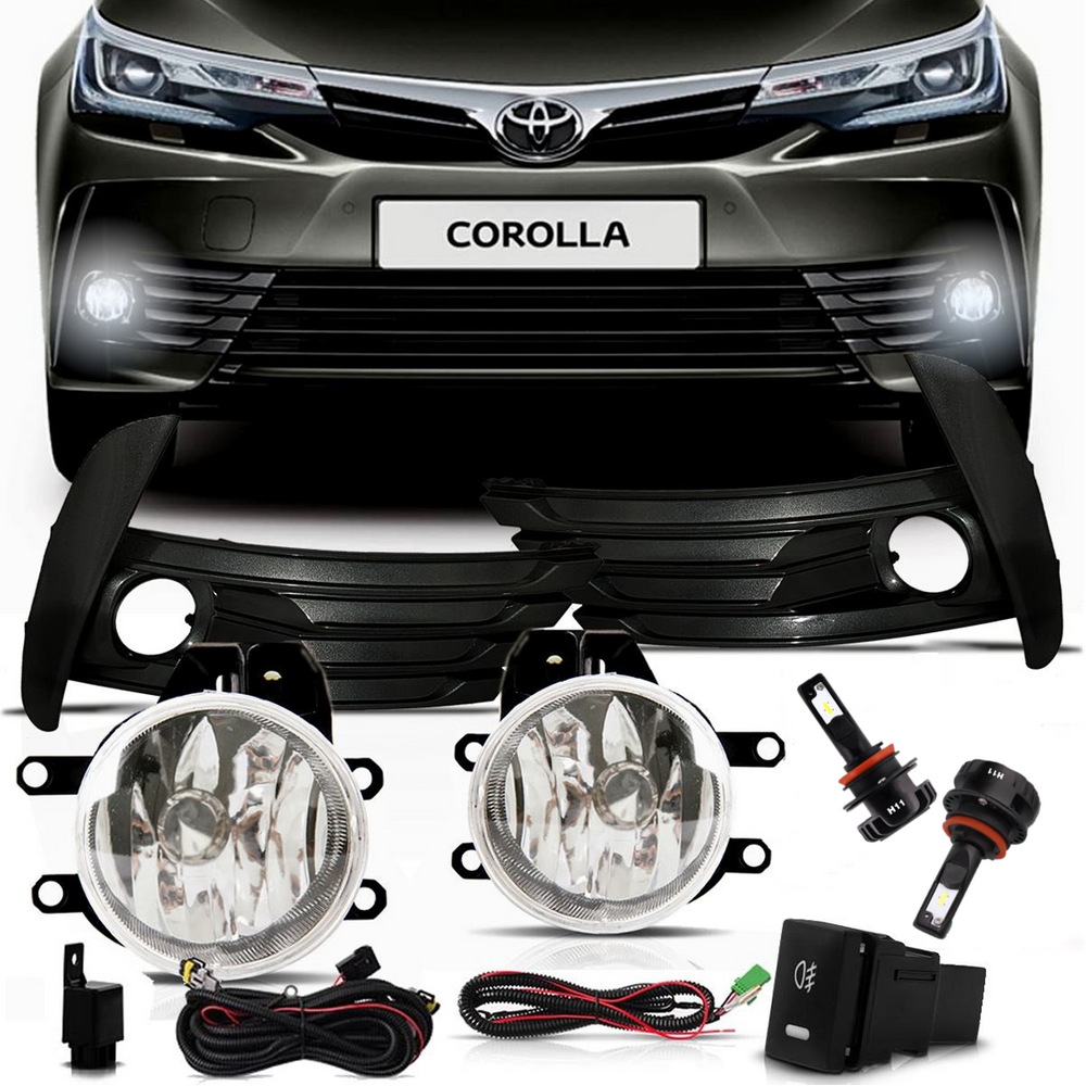 Kit Farol Neblina Milha Toyota Corolla 2018 até 2019 Moldura preta