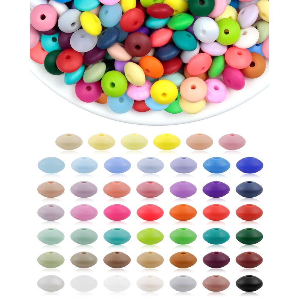 Miçangas de lentilha de silicone FIVEIZERO 12 mm 240 unidades em 48 cores