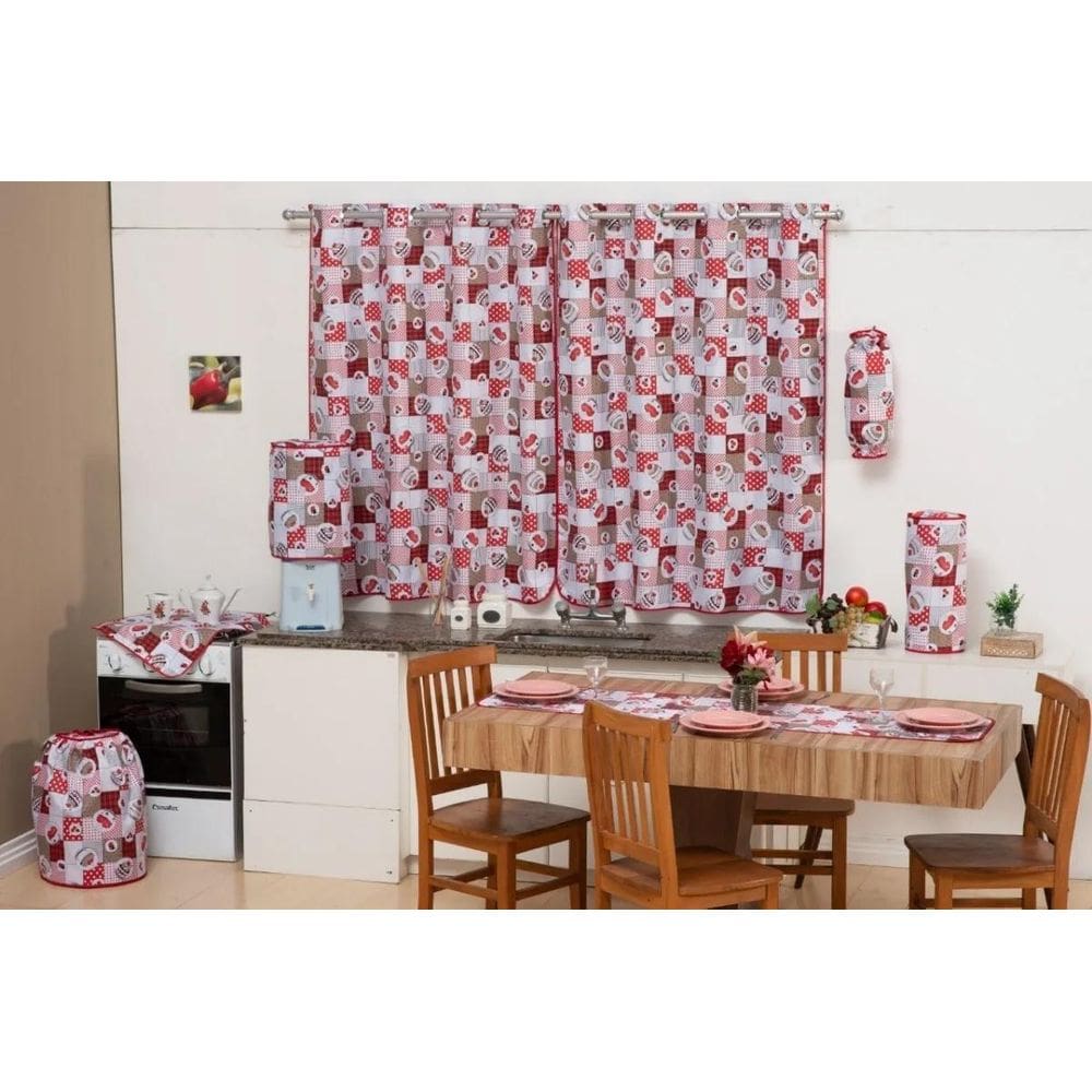 Jogo De Cozinha Oxford Estampado 9 Peças Cupcakes Vermelho