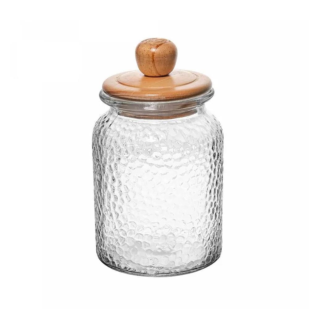 Porta Mantimento de Vidro Martelado com Tampa de Bambu 1L 20797 - Wolff