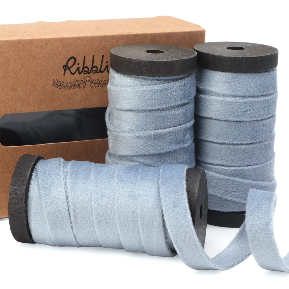 Ribbon Ribbli Dusty Blue Velvet 3 rolos 3/8 polegadas 18 jardas