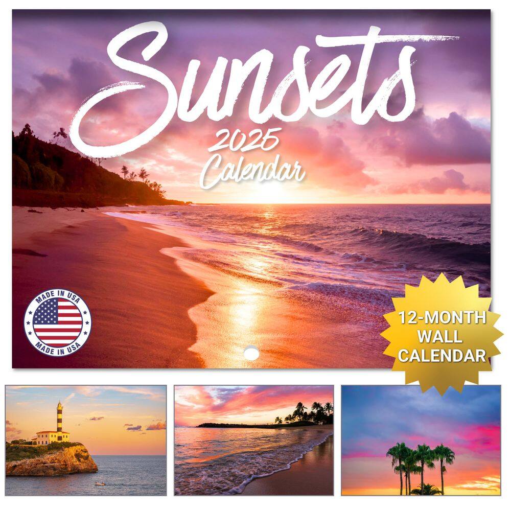 Calendário de parede Cozy Home Luxe 2025 Sunsets com grade grande