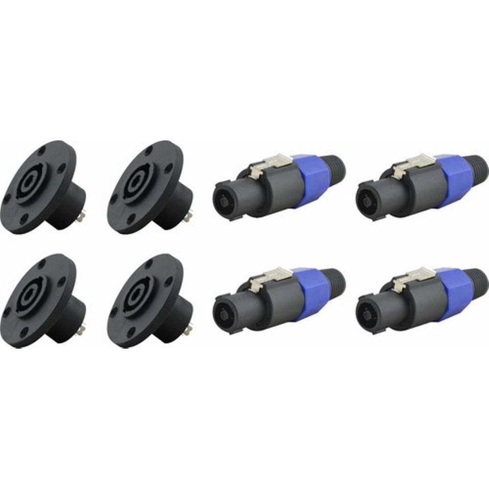 Kit 4 Conector Macho Speakon Azul 4 Polos Com Conector