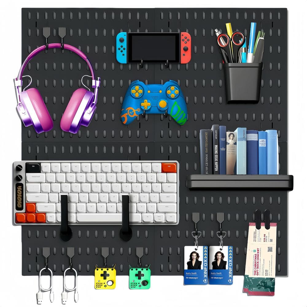 Kit organizador de parede Pegboard LANSI Black com caixas, ganchos e prateleiras