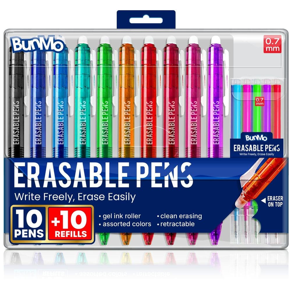 Canetas de gel apagáveis BUNMO, material escolar multicolorido, pacote com 10
