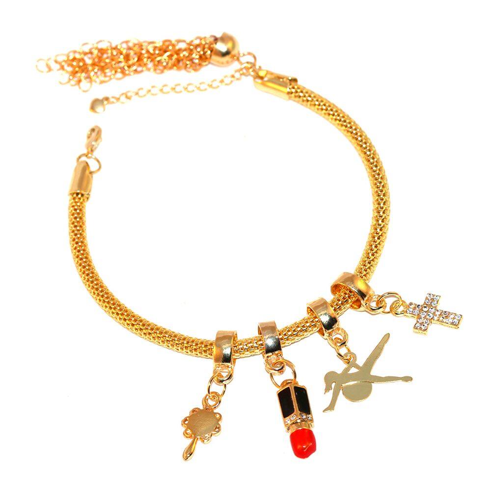 Pulseira Berloque Espelho Batom Pilates Folheado Ouro 18k