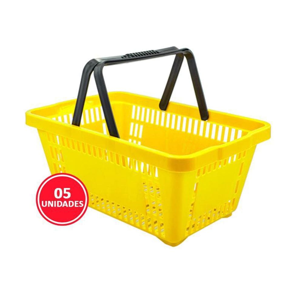 Kit 05 Cestinhas Plásticas Para Supermercado 18 L Amarelo