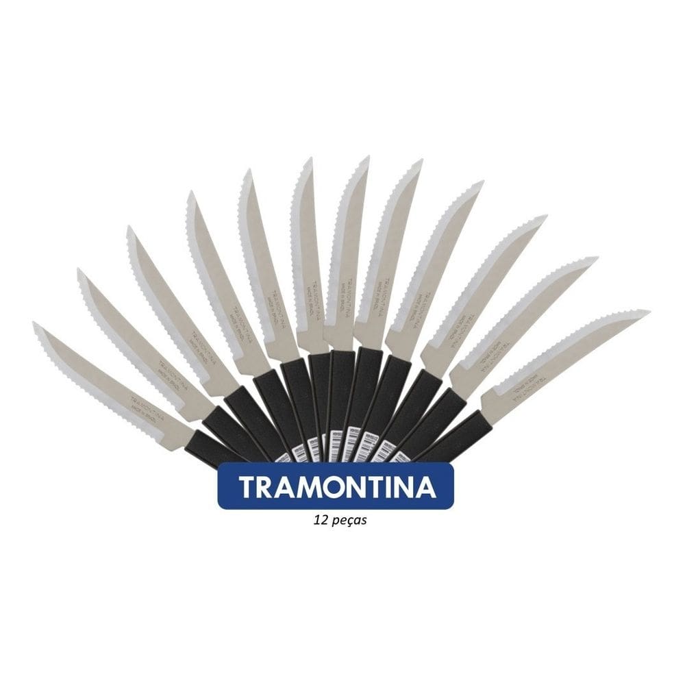 12 Facas De Mesa serrinha Inox Tramontina Preto