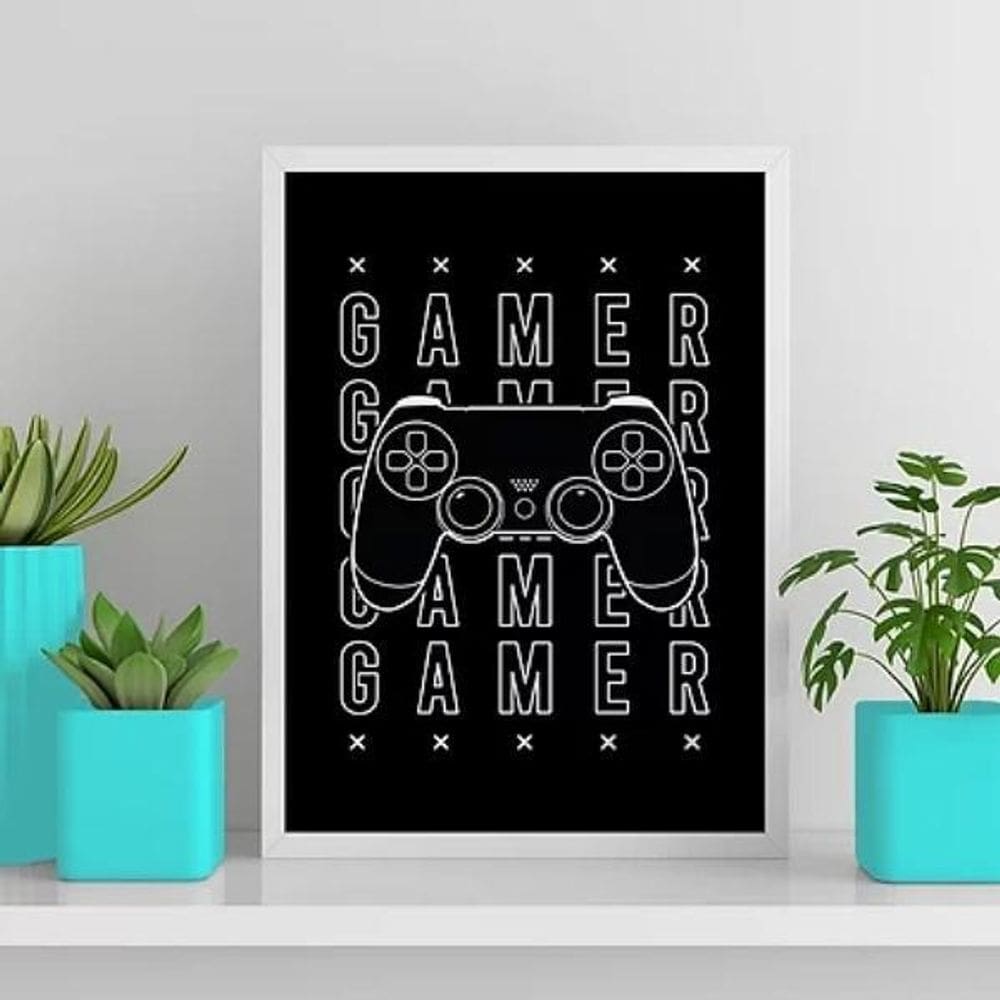 Quadro Gamer Console Preto E Branco 45X34Cm
