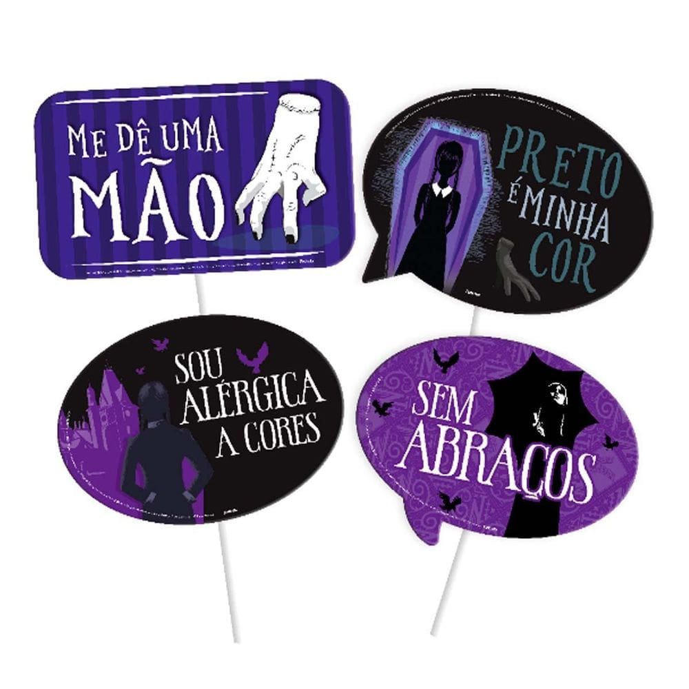 Kit Placas Divertidas Decorativas Wandinha 4Un