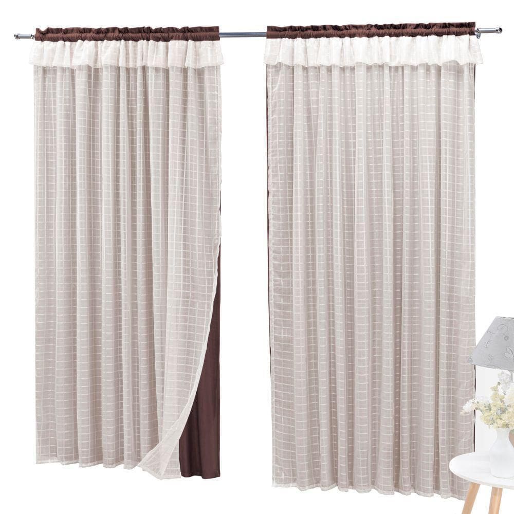 Cortina Semiblackout E Voal 2,00 X 1,70 Para Varão - Tabaco