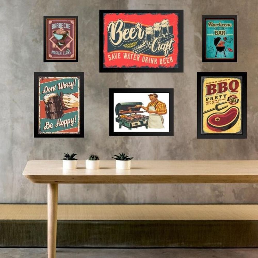 Kit Composição 6 Quadros Vintage Churrasco E Cerveja