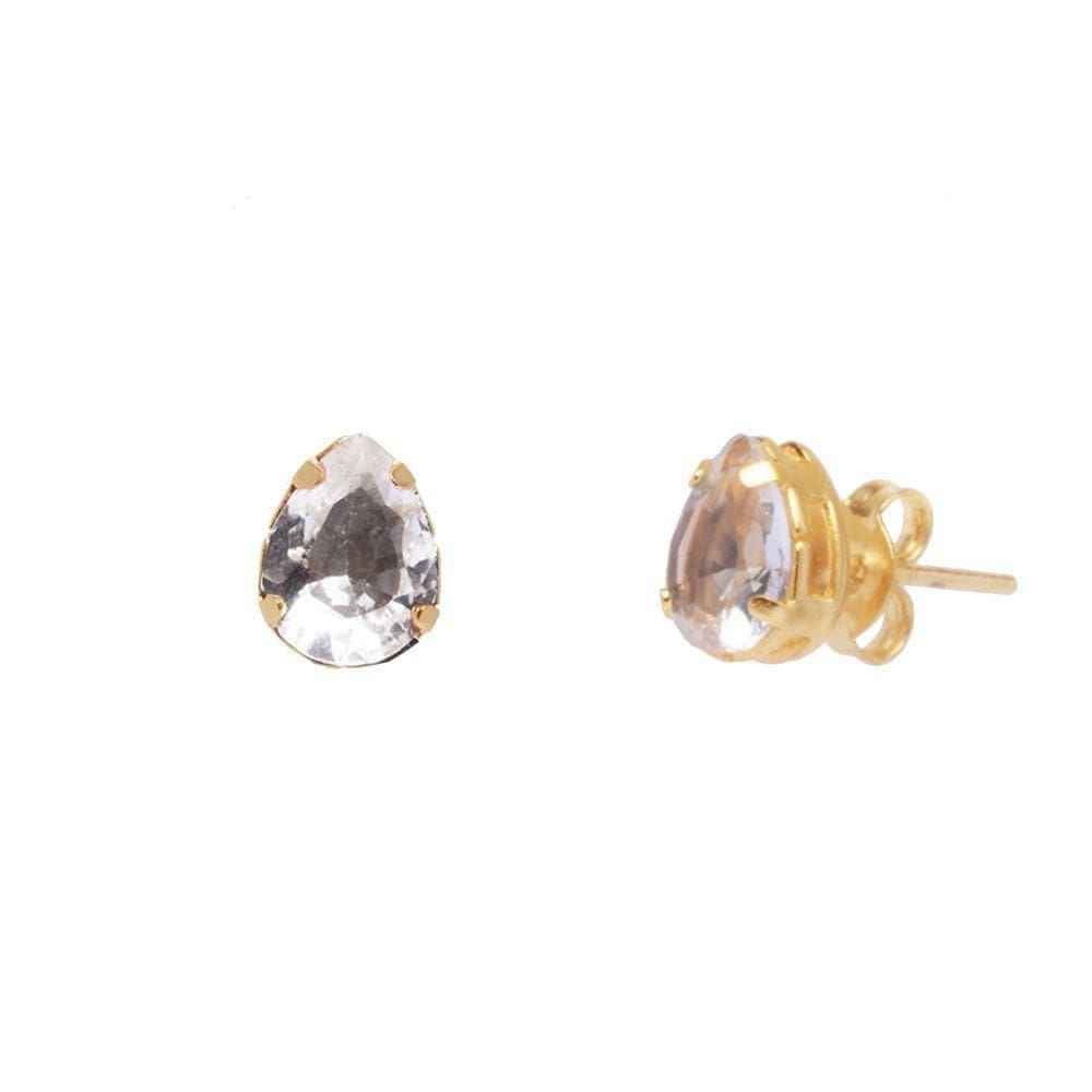 Brinco Delicado Pedra Gota Pequeno Strass Folheado A Ouro 18K