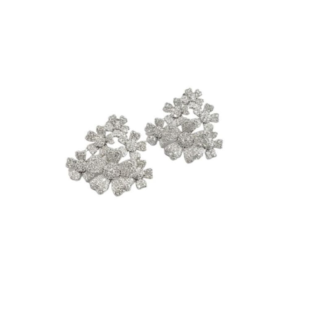Brinco Prata Mini-Flores Juntas Com Zircônia Cravejada