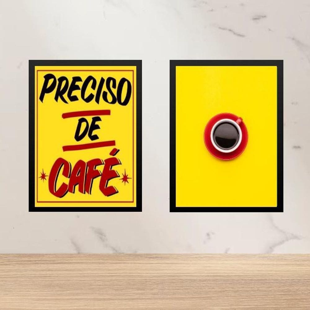 Kit 2 Quadros Para Cozinha - Preciso De Café 33X24Cm