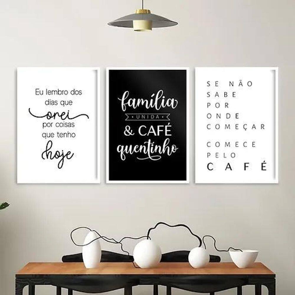 Kit 3 Quadros Decorativos Família E Café 33X24Cm