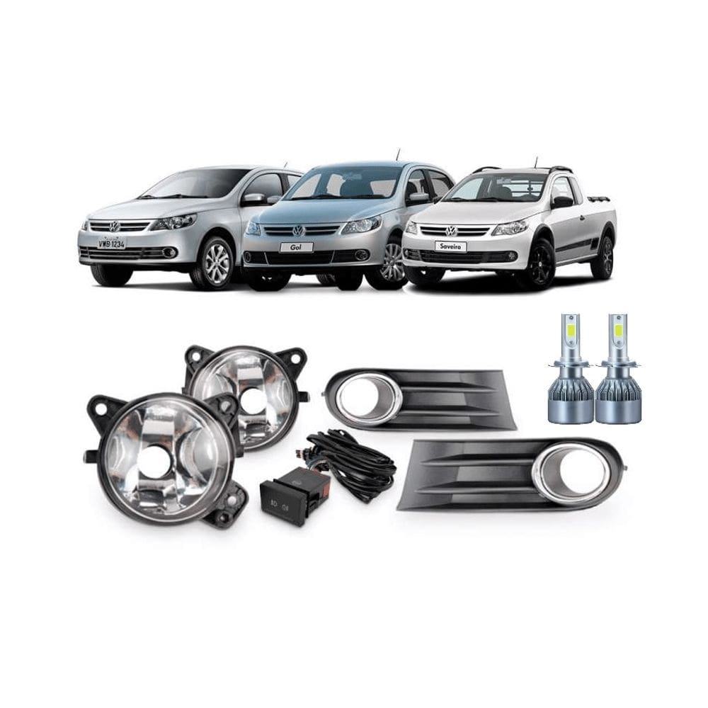 Kit Farol Milha Neblina Auxiliar Gol Voyage Saveiro G5 2009 2010 2011 2012 + Lâmpada de Led