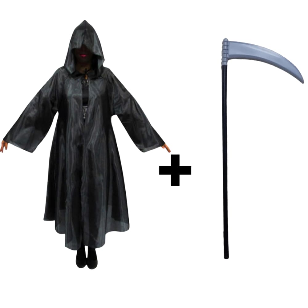 Fantasia Halloween Capa Mago Feiticeiro Com Capuz E Acessório Capa Pânico Infantil Completo Carnaval Cosplay