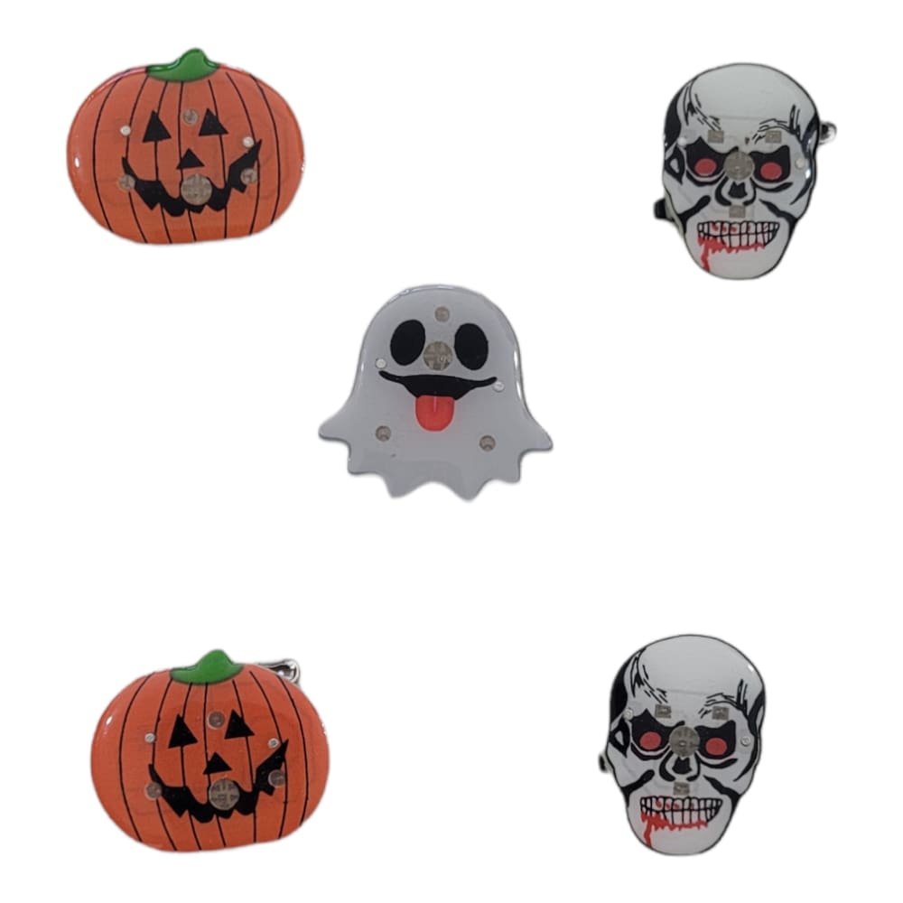 Broche Halloween 5 peças Botton Luminoso Led Alfinete Acessório Fantasia Broches Abóbora Caveira Fantasma Com Luzes