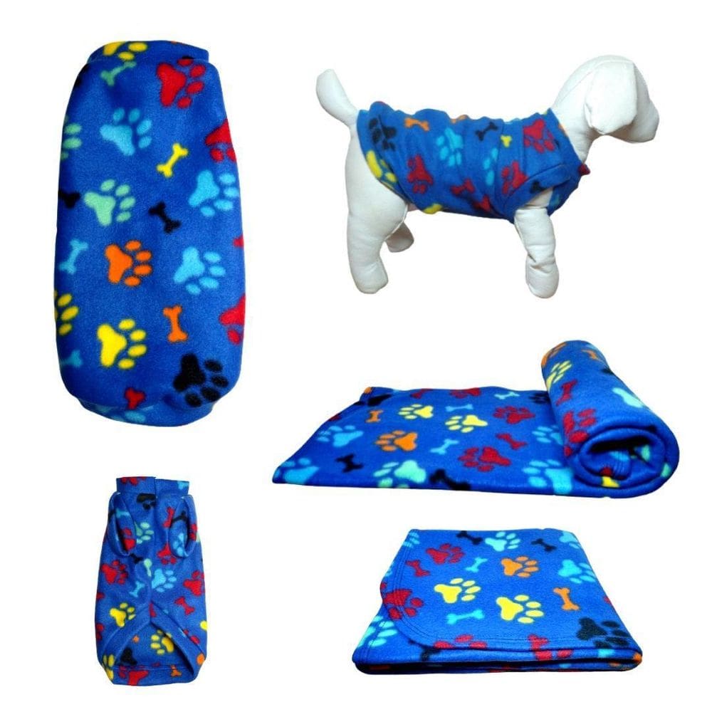 Kit Roupa E Manta Soft Para Cães - Azul Colorido E
