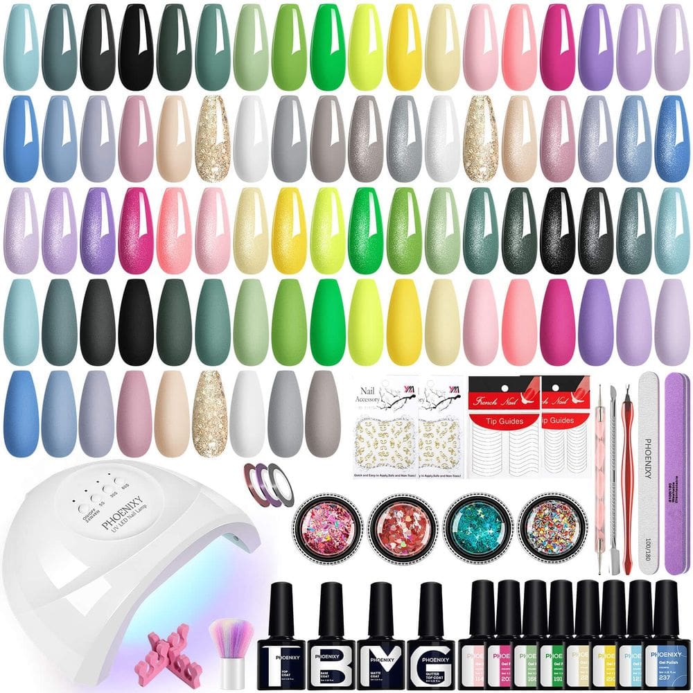 Kit de esmalte de gel PHOENIXY com luz UV 51 unidades para mulheres