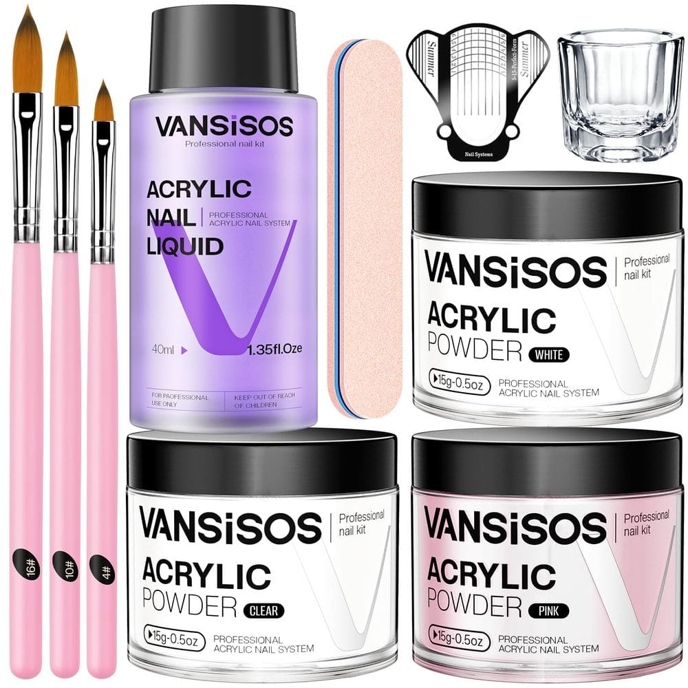 Kit de unhas de acrílico VANSISOS para iniciantes com pó de 3 cores