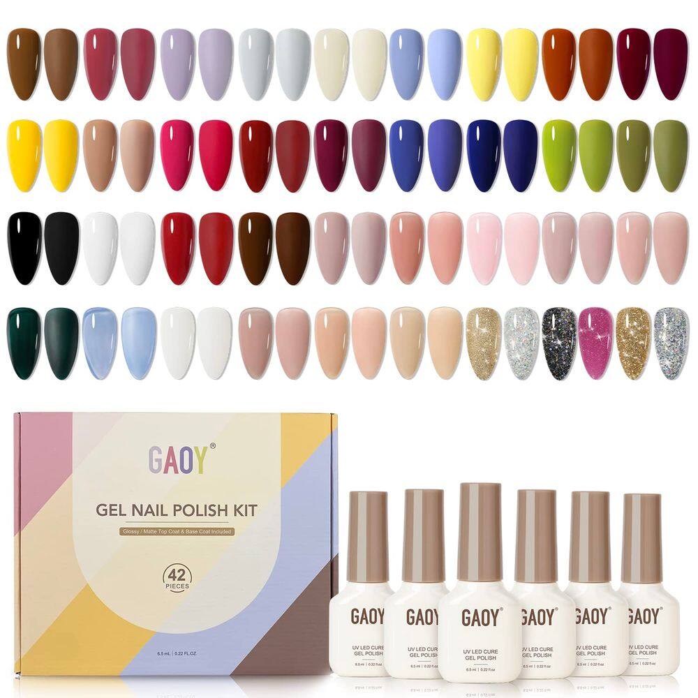 Kit de esmalte de gel GAOY, 42 unidades, preto, marrom, vermelho, glitter