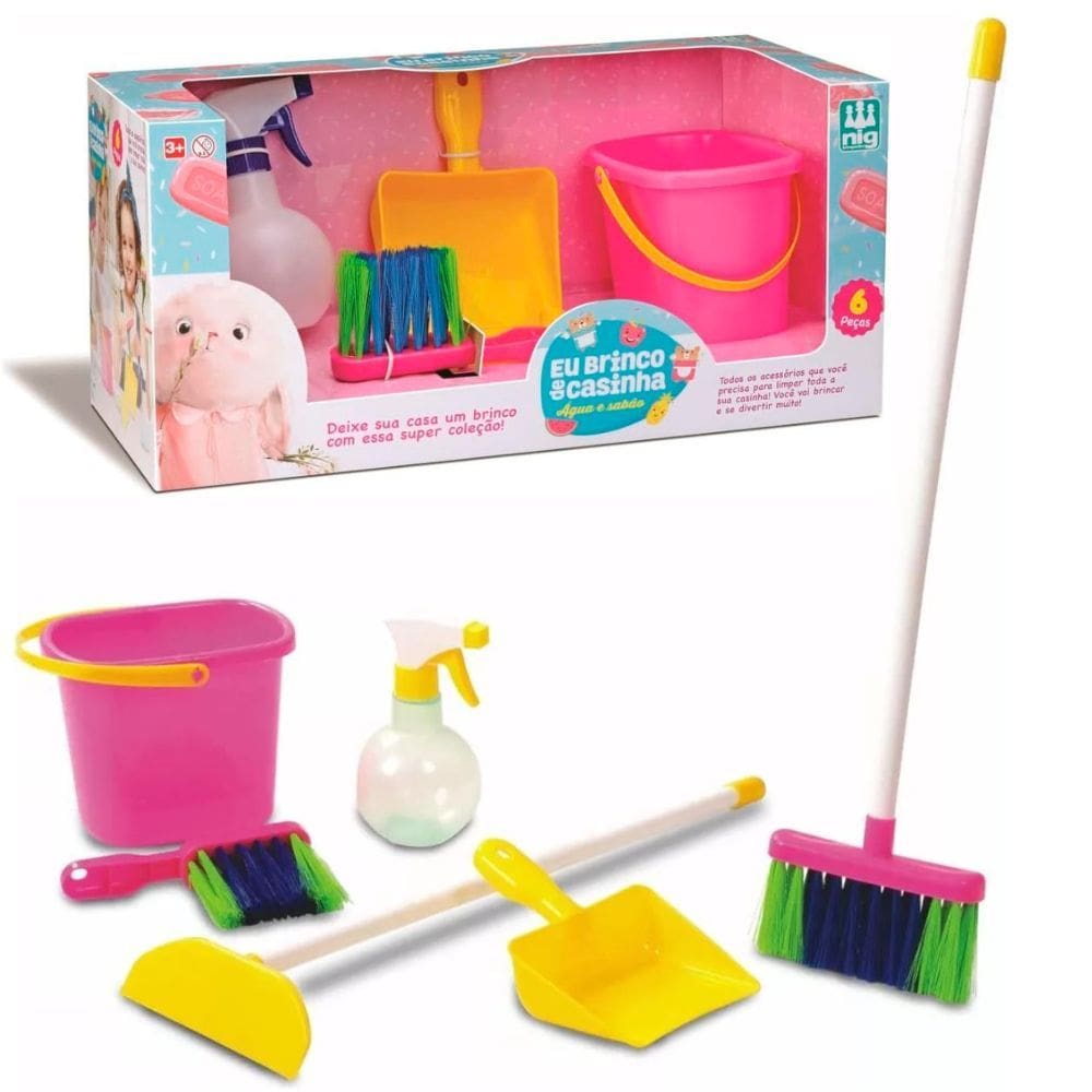 Kit Limpeza Infantil 6 Peças Eu Brinco De Casinha - Água e Sabão - Nig Brinquedos