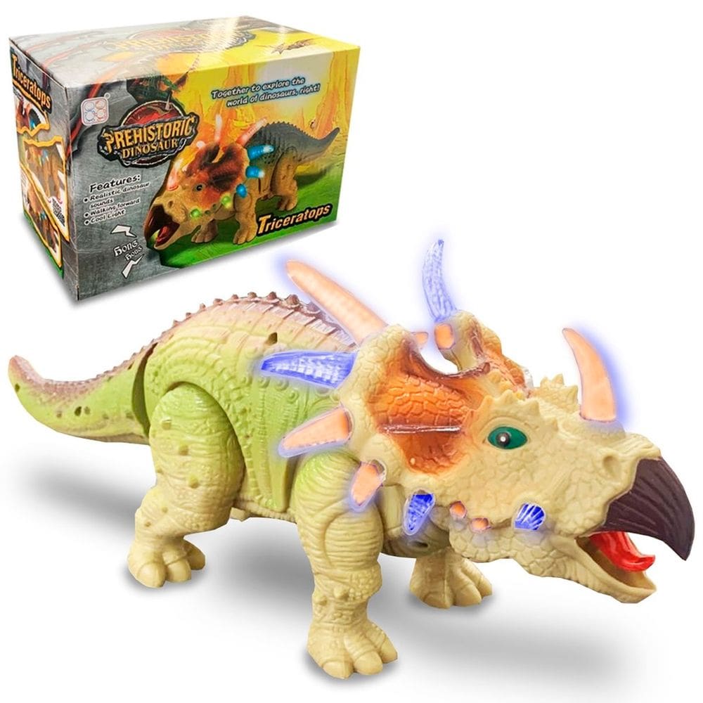 Dinossauro Elétrico Tricerátops Com Movimento Luz LEDs E Som