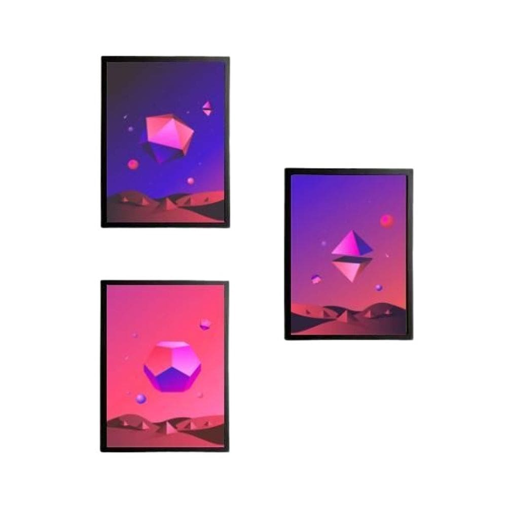 Quadro Decorativo Geométrico Naves Espaciais 24X18Cm 3 Peças